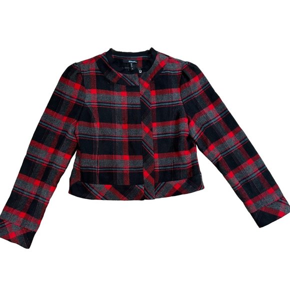 she said Jackets & Blazers - She said womens cropped jacket full zip plaid red and black size 8 long sleeve